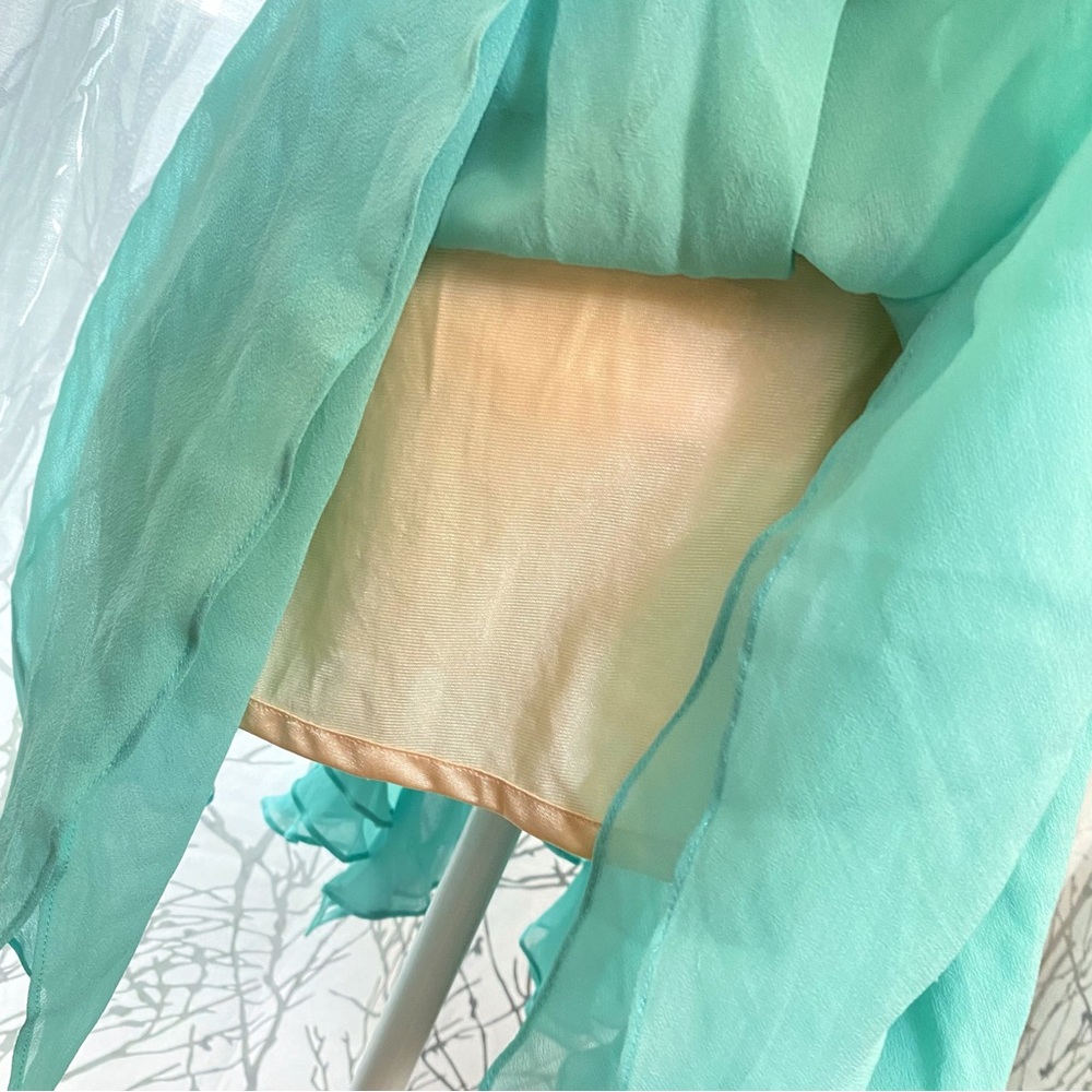 Vintage Mandalay green teal silver sequin beaded sleeveless v-neck silk dress - Picture 7 of 13